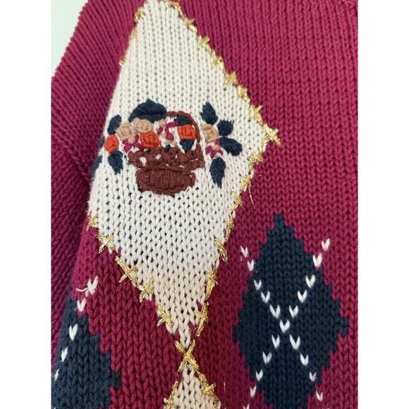 Vintage Shenanigans Fuchsia Pink Floral Embroidered Sweater L - Picture 3 of 10